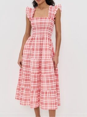 Hill House Ellie Nap Dress Watermelon Gingham Cherry Red White Plaid Midi Picnic
